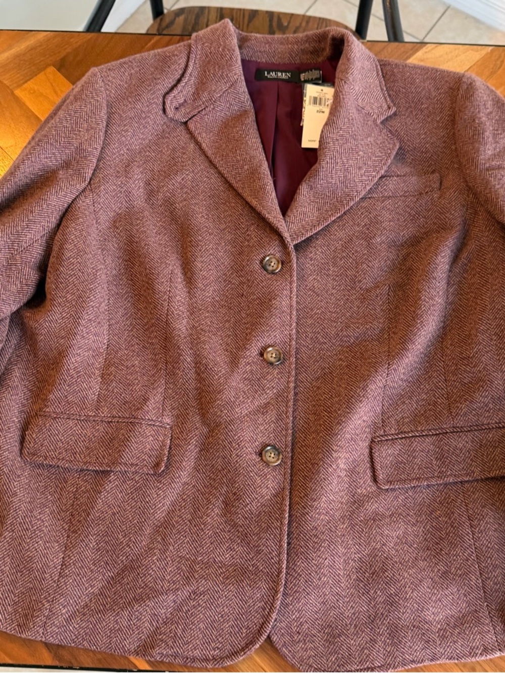 Ralph Lauren Mauve Herringbone Wool-Blend Blazer